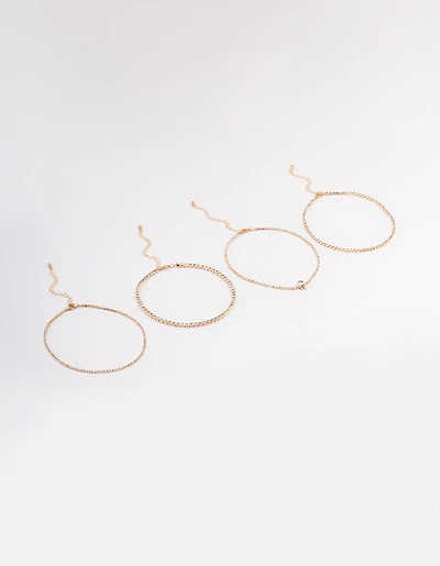 Gold Round & Pear Choker 4-Pack