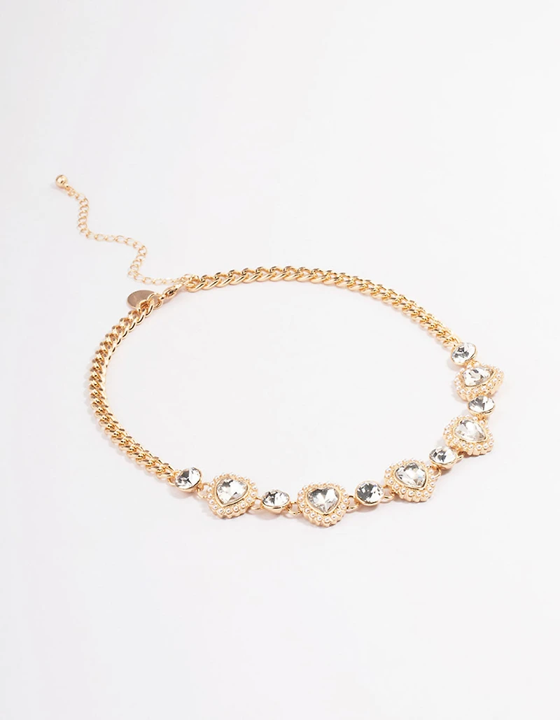 Gold Crystal Heart Choker