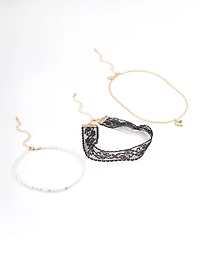 Gold Heart Pearl Lace Multi Necklace