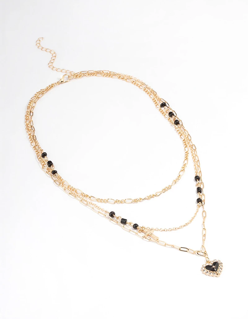 Gold Cross Heart Layered Necklace