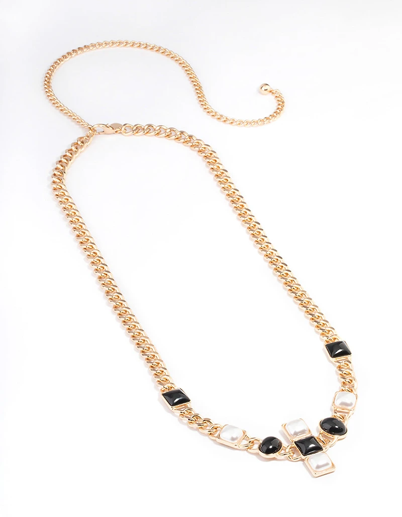 Gold Cross Pearl Belt Chain