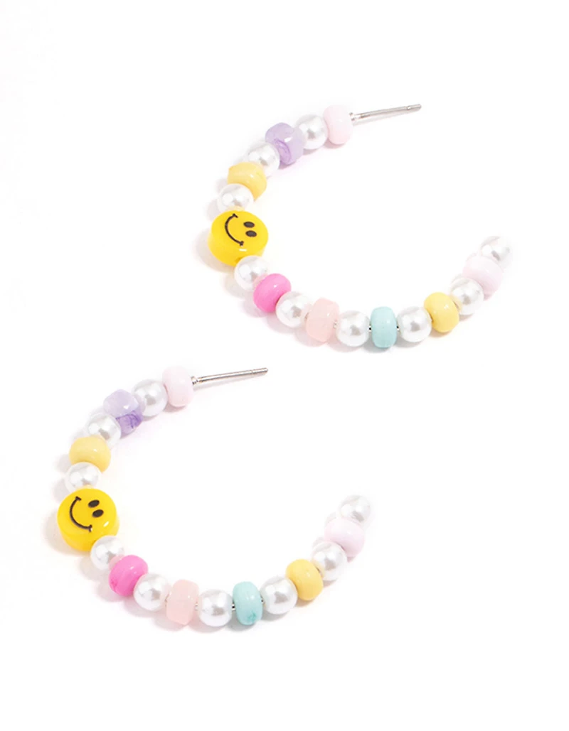 Silver Smiley Hoop Earrings