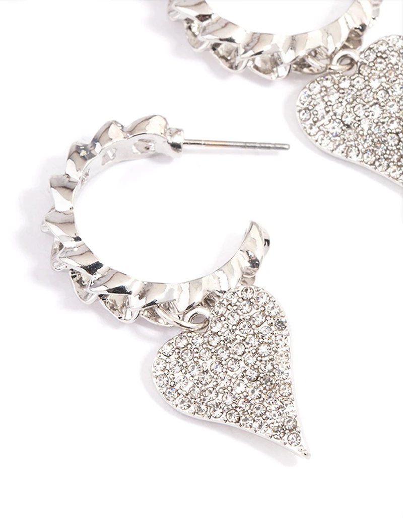 Rhodium Crystal Heart Hoop Earrings