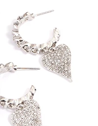 Rhodium Crystal Heart Hoop Earrings