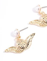 Gold Cherub Drop Earrings