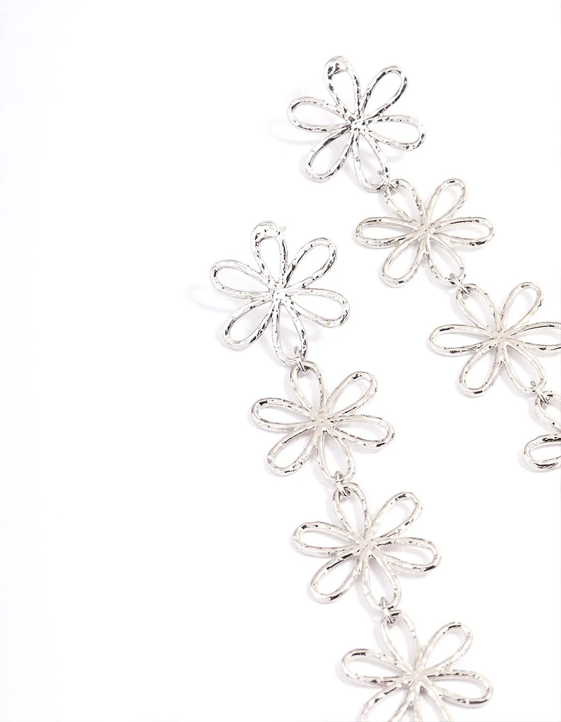 Silver Flower Drop Earrings