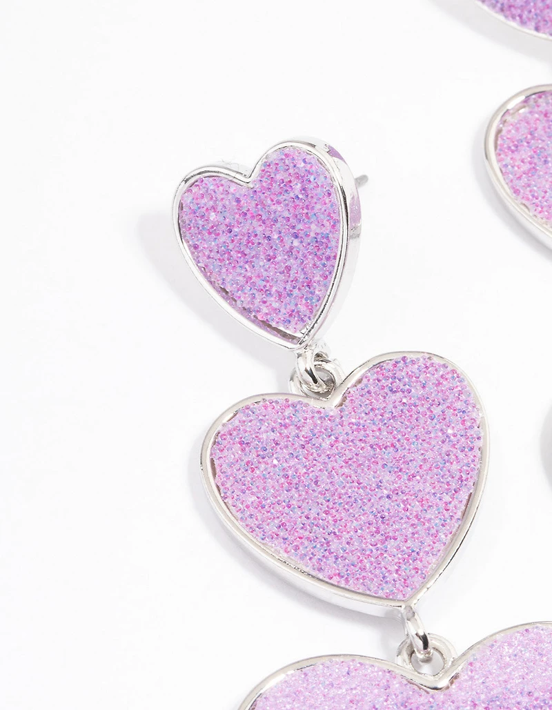 Silver Pink Heart Statement Earrings