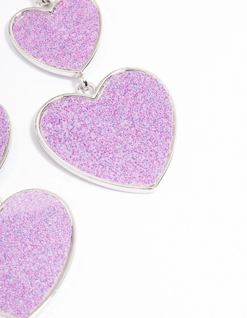 Silver Pink Heart Statement Earrings