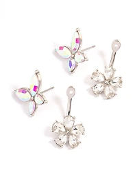 Silver Crystal Flower Wrap Earrings