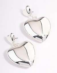 Silver Puffy Heart Statement Earrings