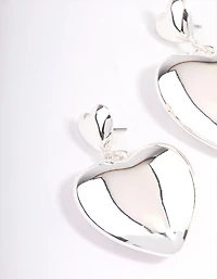Silver Puffy Heart Statement Earrings