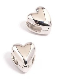 Silver Puffy Heart Huggie Earrings