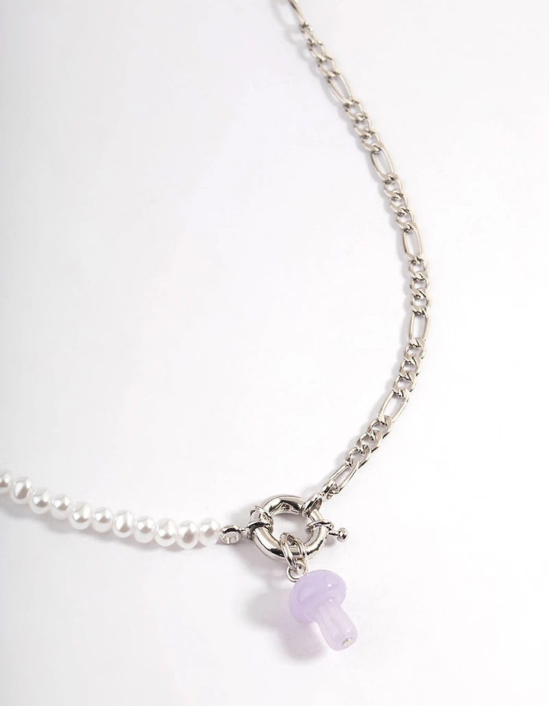 Purple Mushroom Pearl Chain Necklace