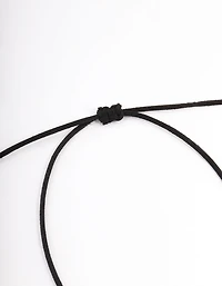 Silver Puffy Heart Black Suede Adjustable Cord Necklace