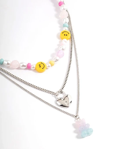 Silver Layered Smiley Gummy Necklace