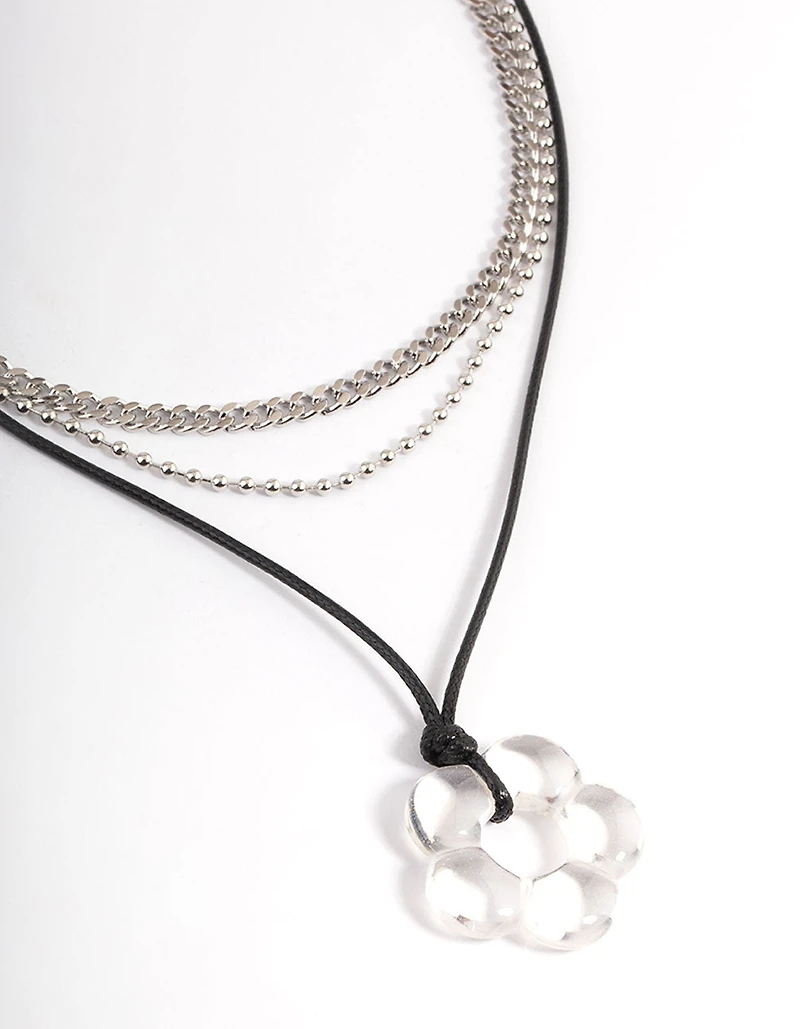 Silver Acrylic Flower Necklace