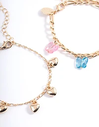 Gold Butterfly Puffy Heart Bracelet