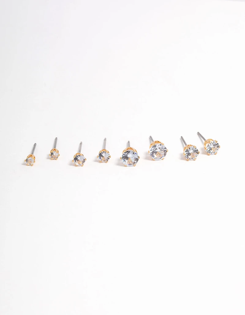 Gold Plated Cubic Zirconia Ascending Earrings 8-Pack