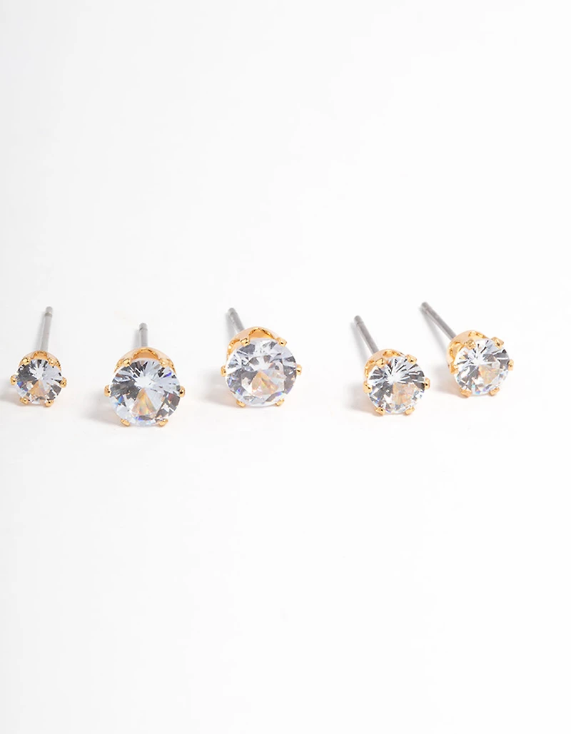 Gold Plated Cubic Zirconia Ascending Earrings 8-Pack