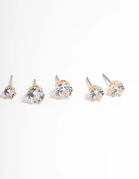 Gold Plated Cubic Zirconia Ascending Earrings 8-Pack