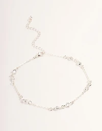 Silver Cubic Zirconia Station Anklet