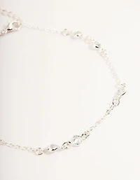 Silver Cubic Zirconia Station Anklet