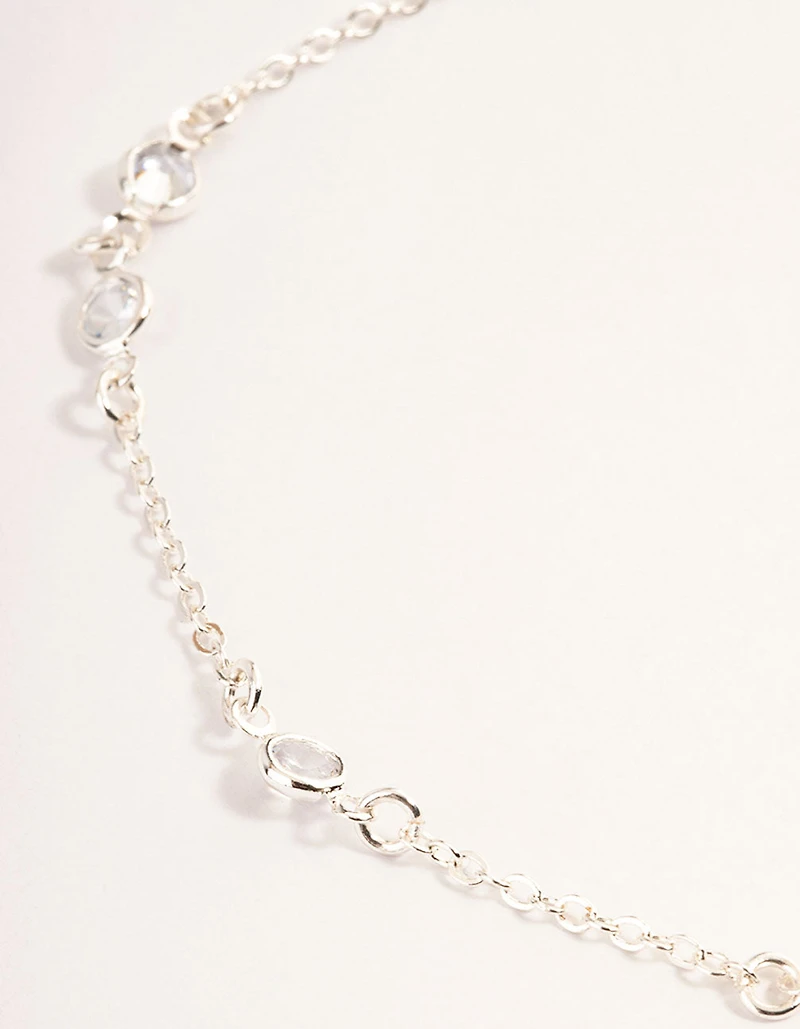 Silver Cubic Zirconia Station Anklet