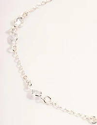 Silver Cubic Zirconia Station Anklet