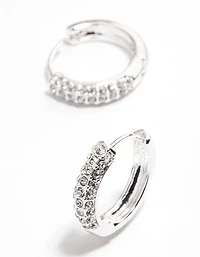 Silver Diamante Thick Huggie Earrings