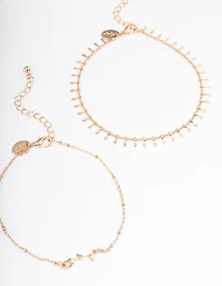 Gold Roses Bracelet & Anklet 4-Pack Set