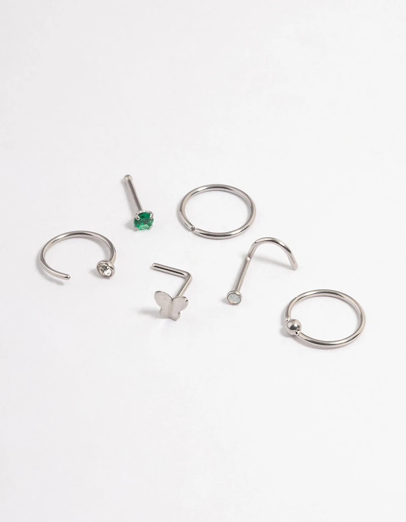Surgical Steel Butterfly Green Nose 6-Pack