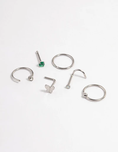 Surgical Steel Butterfly Green Nose 6-Pack