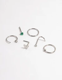 Surgical Steel Butterfly Green Nose 6-Pack