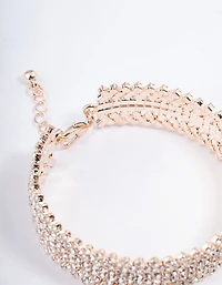 Rose Gold Spiky Four Row Diamante Bangle Cuff