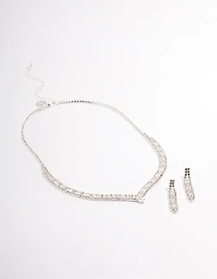 Silver Rectangle Graduated Pendant Jewellery Sets