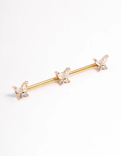 Gold Plated Surgical Steel Triple Butterfly Industrial Bar