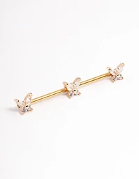 Gold Plated Surgical Steel Triple Butterfly Industrial Bar