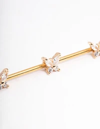 Gold Plated Surgical Steel Triple Butterfly Industrial Bar