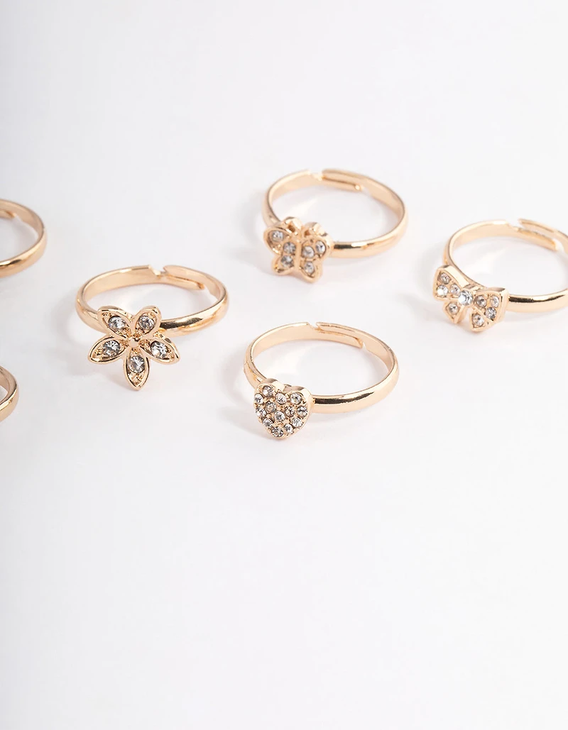 Kids Diamante Flower & Bow Ring 6-Pack