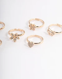 Kids Diamante Flower & Bow Ring 6-Pack