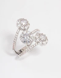 Rhodium Round Three Tier Ring