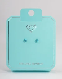 Sterling Silver Blue Pave Ball Stud Earrings
