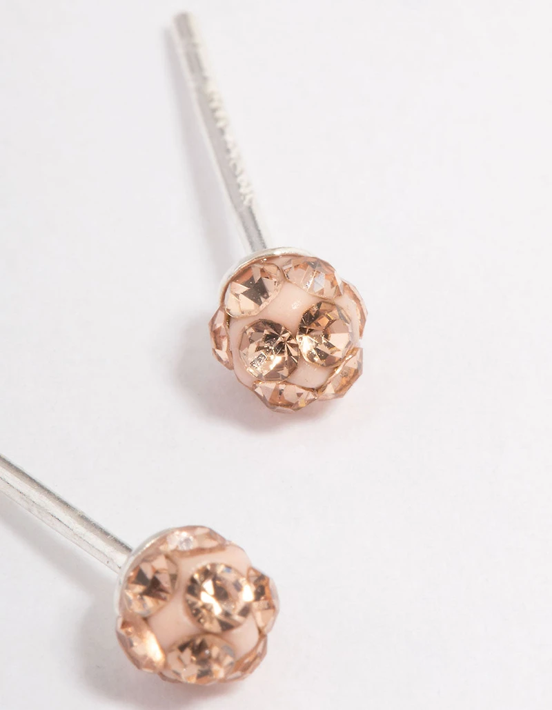 Sterling Silver Silk Pave Ball Stud Earrings