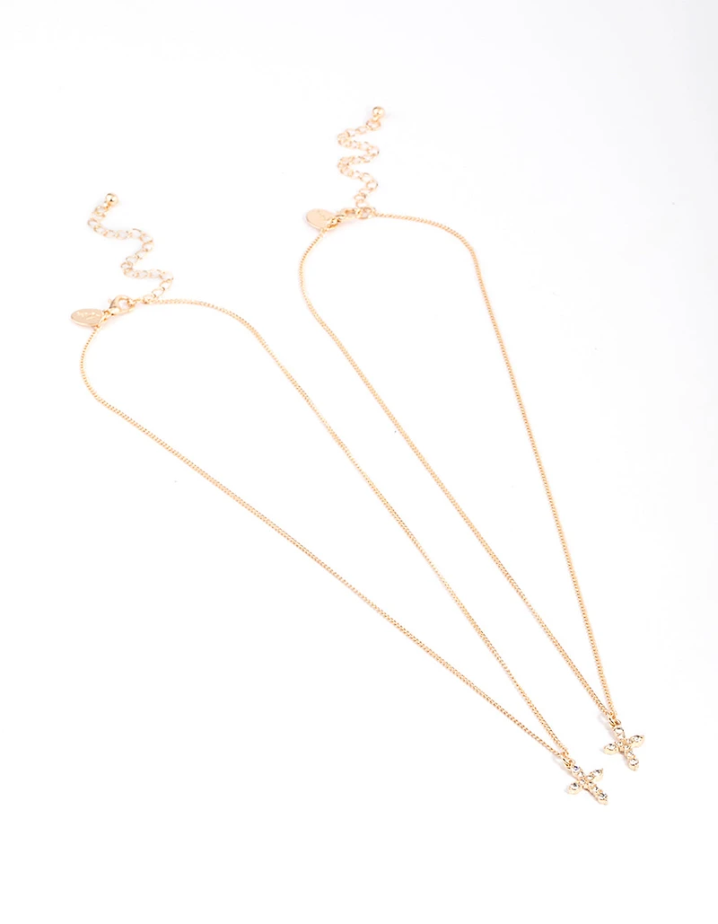 Gold Classic Diamante Cross Necklace Pack