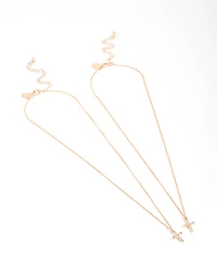 Gold Classic Diamante Cross Necklace Pack