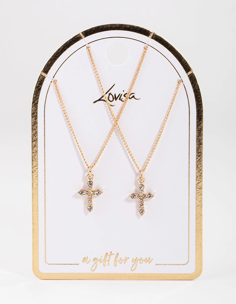 Gold Classic Diamante Cross Necklace Pack
