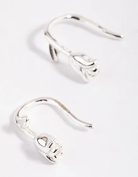 Sterling Silver Rose Drop Hoop Earrings