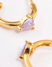 Gold Plated Sterling Silver Amethyst Heart Hoop Earrings
