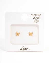 Gold Plated Sterling Silver Polished Butterfly Stud Earrings