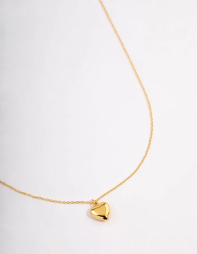 Gold Plated Sterling Silver Puffed Heart Necklace